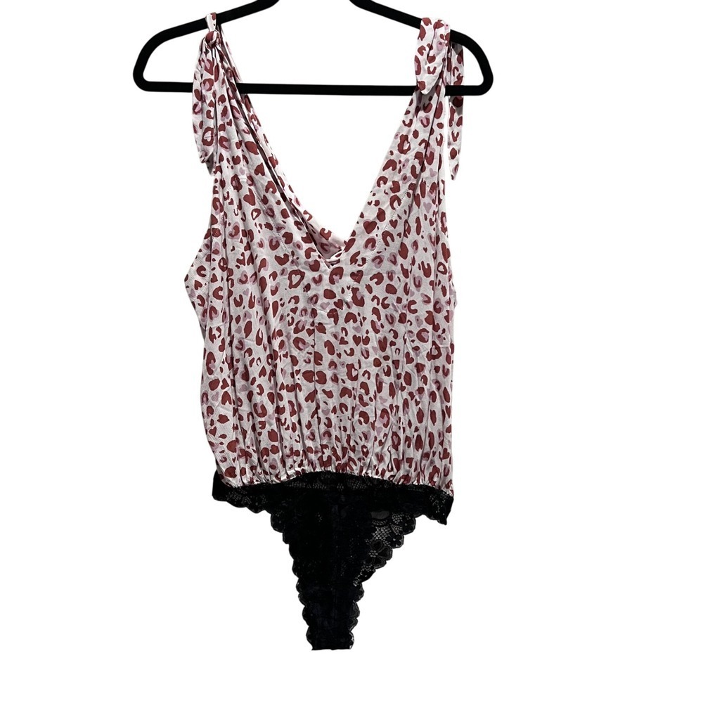 Free People Intimately Ivory Combo Leopard Heart Print Bodysuit M Medium NWT